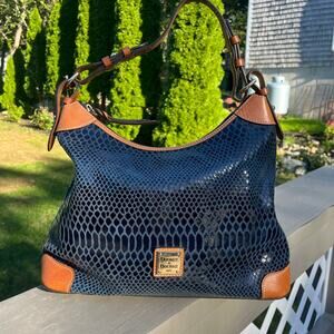Dooney & Bourke Python Embossed Navy Shimmer Shoulder Bag
